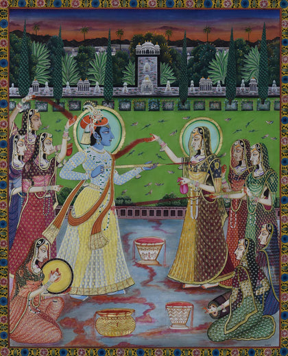 Radha Krishna Playing Holi, Narendra Kumar, Ethnic Art - Artisera