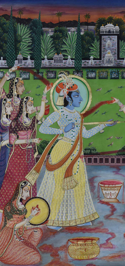 Radha Krishna Playing Holi, Narendra Kumar, Ethnic Art - Artisera