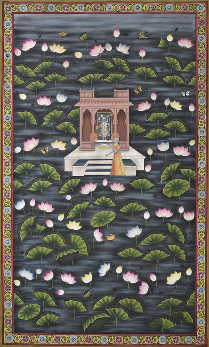 Shrinathji in Lotus Pond - 06, Nemichand, Ethnic Art - Artisera