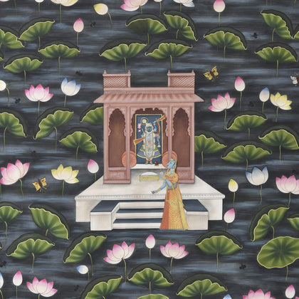 Shrinathji in Lotus Pond - 06, Nemichand, Ethnic Art - Artisera