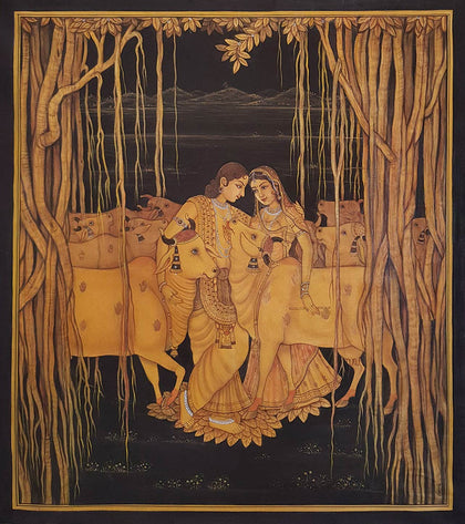 Radha Krishna With Cows - 02, Pushkar Lohar, Ethnic Art - Artisera