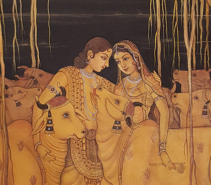 Radha Krishna With Cows - 02, Pushkar Lohar, Ethnic Art - Artisera