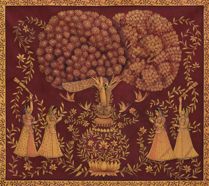 Gopis Under Tree - 01, Pushkar Lohar, Ethnic Art - Artisera