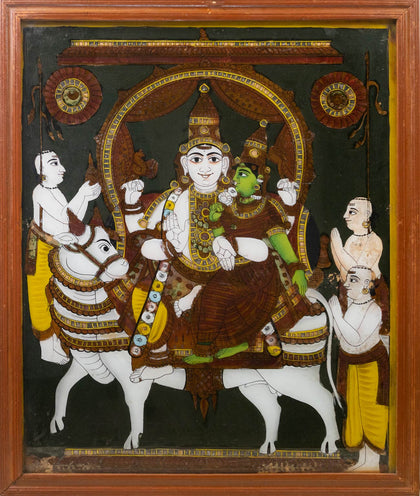 Umamaheshvara on Nandi, , Balaji Reverse Glass - Artisera