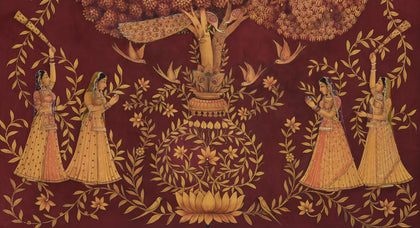 Gopis Under Tree - 01, Pushkar Lohar, Ethnic Art - Artisera