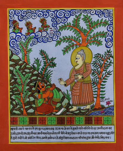 Phad 17 - Lord Buddha & Daku Angulimal, , Phad Art - Artisera
