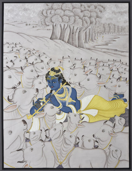 Krishna with Cows - 11, Nemichand, Ethnic Art - Artisera