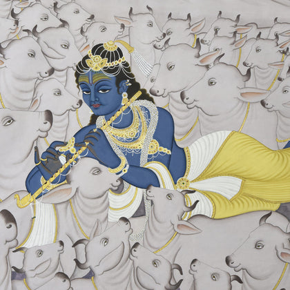 Krishna with Cows - 11, Nemichand, Ethnic Art - Artisera