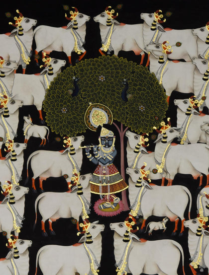Shrinathji with Cows - 08, Nitin and Nilesh Sharma, Ethnic Art - Artisera