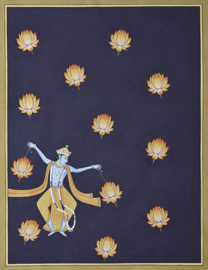 Krishna Dancing with Lotuses - 02, Nemichand, Ethnic Art - Artisera