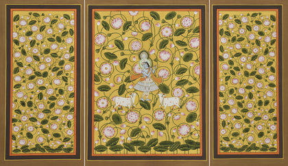 Krishna with Lotuses (triptych), Nemichand, Ethnic Art - Artisera