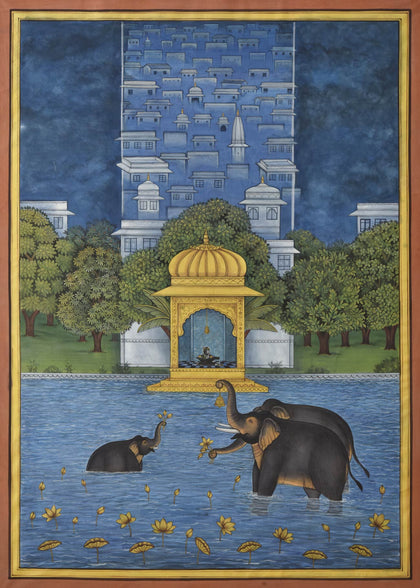 Elephants at Shiva Temple, Pushkar Lohar, Ethnic Art - Artisera