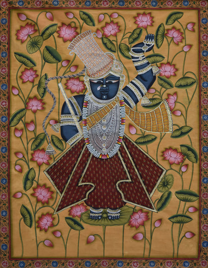 Shrinathji in Lotus Pond - 02, , Ethnic Art - Artisera