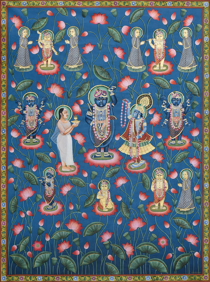 Shrinathji in Lotus Pond - 03, Nitin and Nilesh Sharma, Ethnic Art - Artisera