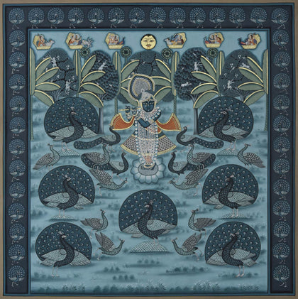 Shrinathji with Peacocks - 03, Nemichand, Ethnic Art - Artisera