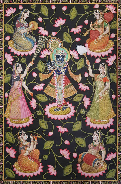 Shrinathji With Gopis Playing Music, , Ethnic Art - Artisera