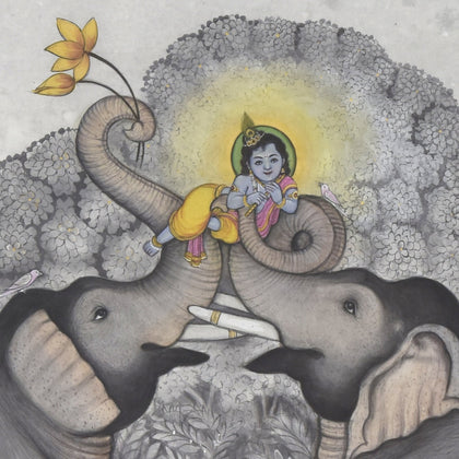 Bala Krishna with Elephants, Pushkar Lohar, Ethnic Art - Artisera