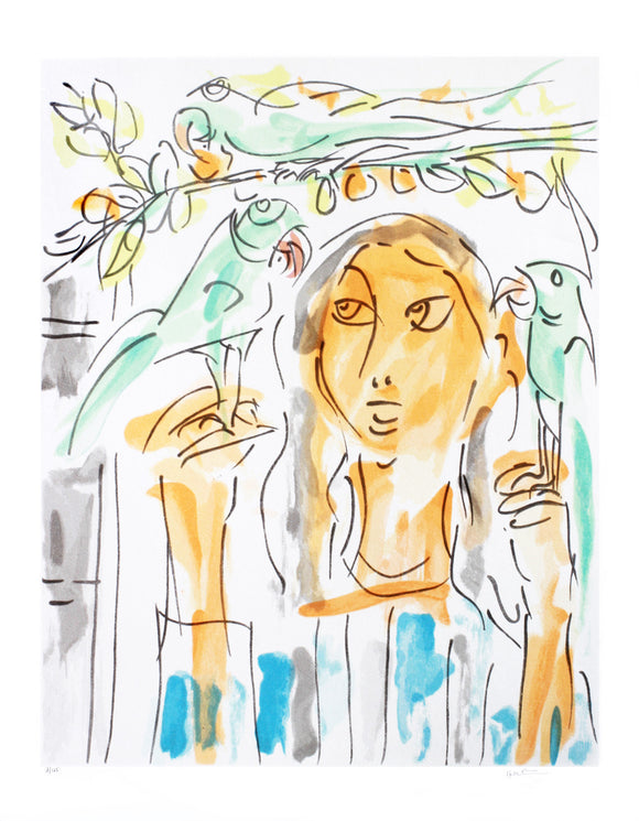 A Girl with Parrots, Haku Shah, Marvel Art Gallery - Artisera