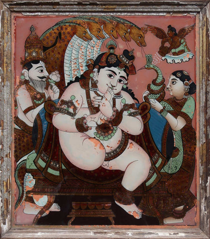 Balakrishna Seated on Shesha, , Phillips Reverse Glass - Artisera