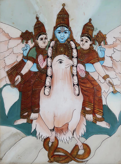 Vishnu and his Consorts on Garuda, , Phillips Reverse Glass - Artisera