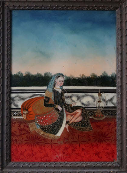 Lady Smoking a Huqqa, , Phillips Reverse Glass - Artisera