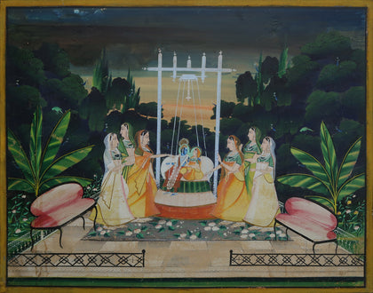 Radha and Krishna on Swing, , Indian Miniatures - Artisera