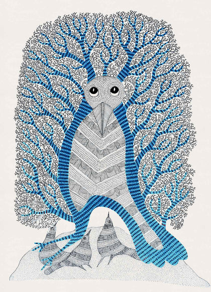 Gond - The Owl, A Great Ruler With Its Subjects, Dhavat Singh, Gallery Ragini - Artisera